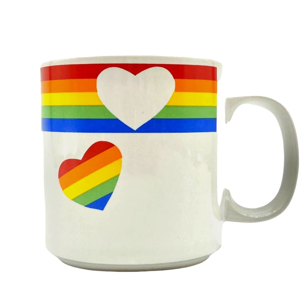 VINTAGE 80S RUSS RAINBOW HEART MUG CUP CERAMIC RUSS BERRIE & CO ITEM NO. 8005